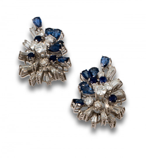 PENDIENTES, AÑOS 60, DE DIAMANTES, ZAFIROS Y PLATINO