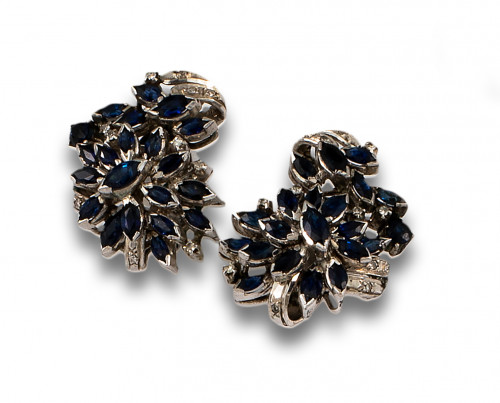 , , PENDIENTES FLORES, AÑOS 60, DE DIAMANTES, ZAFIROS SINTÉ
