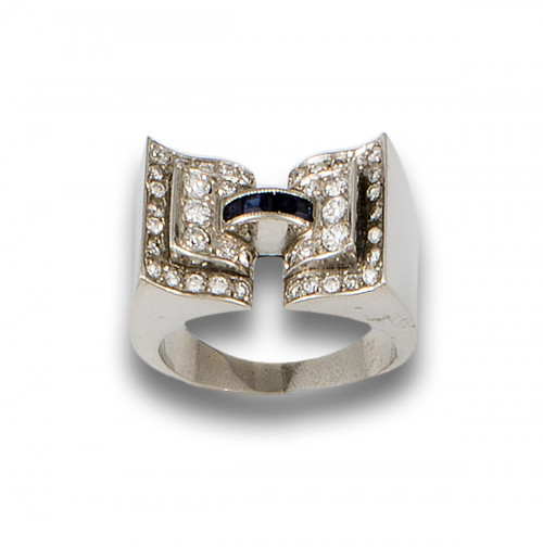 SORTIJA CHEVALIER DE DIAMANTES, ZAFIROS SINTÉTICOS, PROPIOS