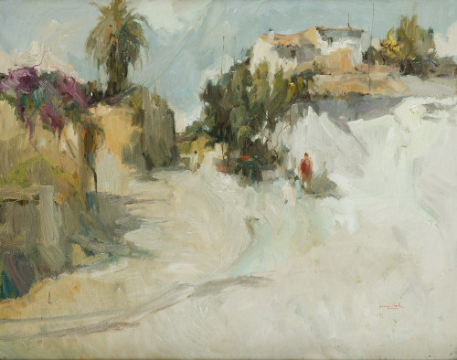 JOSEP SALA LLORENS, "Calle de un pueblo", Óleo sobre lienzo