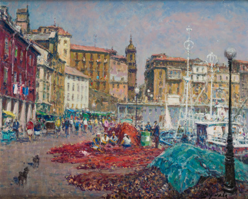 JUAN BAYÓN SALADO (BAY SALA), "Remendando redes"º, Óleo sob