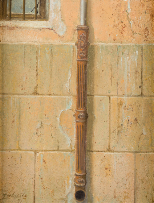 FELIX TABASCO, "Fachada con desagüe", 1991, Óleo sobre lien