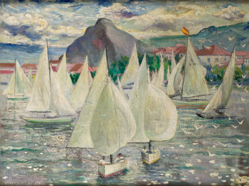 GREGORIO PRIETO, "Regata en Jávea con el Montgó al fondo", 