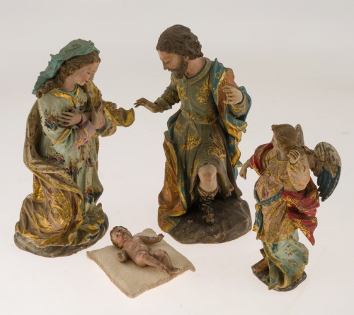 TALLERES LEVANTINOS , "Nacimiento", Cuatro tallas en madera