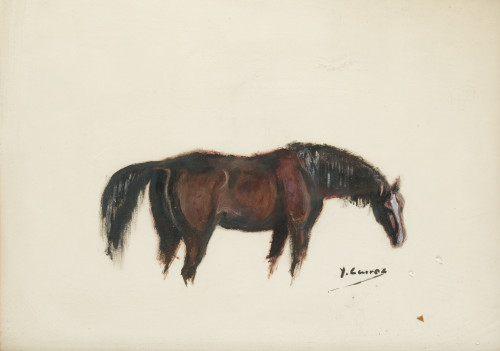 ESCUELA ESPAÑOLA, "Caballo", Gouache sobre papel