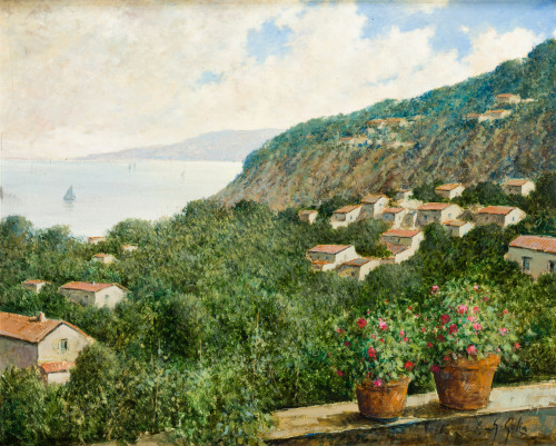  ESCUELA ESPAÑOLA, "Paisaje costero", Óleo sobre lienzo