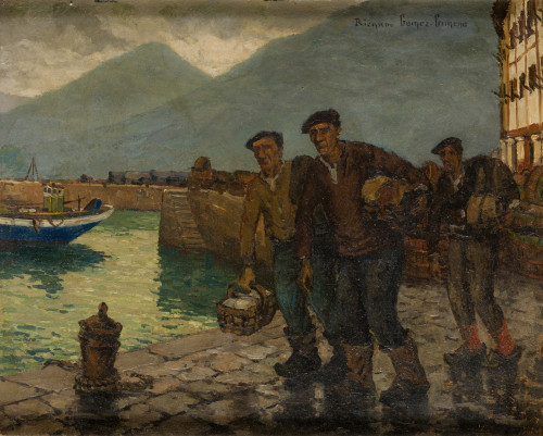 RICARDO  GOMEZ GIMENO, "Pescadores", Óleo sobre tabla