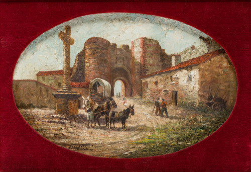 ESCUELA ESPAÑOLA, "Paisajes rurales", Pareja de óleos sobre