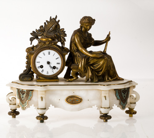  Reloj de sorbemesa en alabastro y bronce dorado