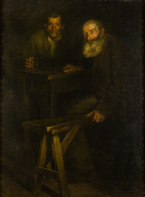 LUIS  GRANER ARRUFI, "Hombres en la taberna", Óleo sobre li