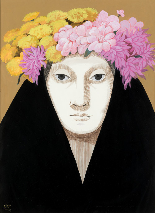 MANUEL  DE LAS CASAS, "Mujer con tocado de flores", 1991, G