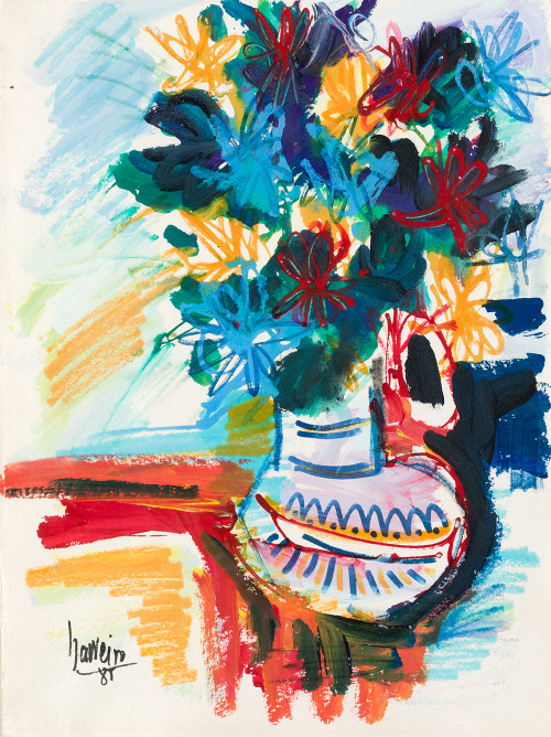 JOSÉ MARÍA  BARREIRO, "Jarrón con flores", 1985, Gouahe sob
