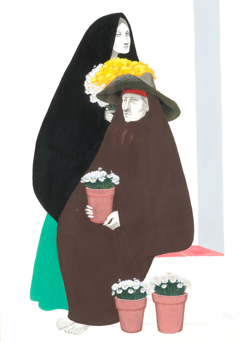 MANUEL  DE LAS CASAS, "Dos mujeres con flores", 1991, Gouac