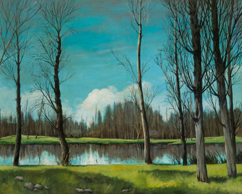 MANUEL  DE LAS CASAS, "Bosque y lago en invierno", 1995, Ól