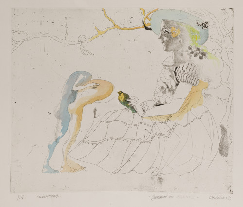 JORGE CASTILLO, "Sin título", 2002, Grabado coloreado a man