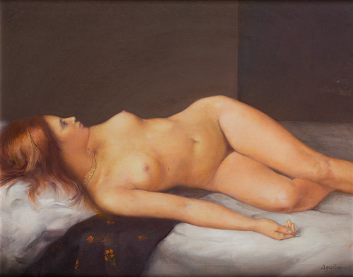  ESCUELA ESPAÑOLA, "Desnudo femenino", Técnica mixta sobre 