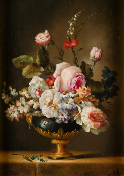ANÓNIMO S.XX, "Vasos con flores", Pareja de óleos sobre tab