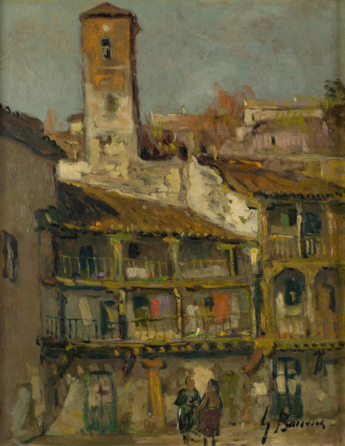CARMELO GARCÍA BARRENA, "Chinchón", Óleo sobre tablex