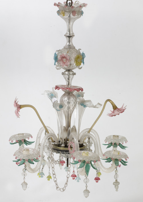 Lámpara de techo de cristal de Murano, med. S. XX