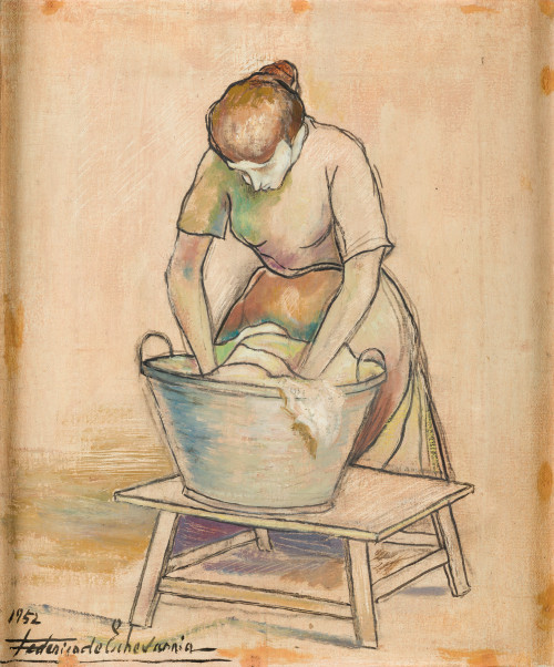 FEDERICO DE ECHEVARRIA, "Lavando", 1952, Óleo sobre lienzo