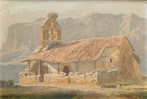 FRANCISCO NÚÑEZ DE CELIS, "Ermita", Óleo sobre táblex