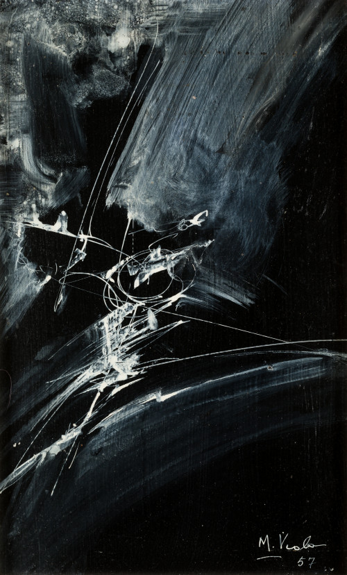 MANUEL  VIOLA, "Composición", 1957, Óleo sobre tabla