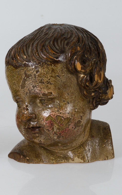 Busto de niño de madera tallada y policromada, España, S.XV