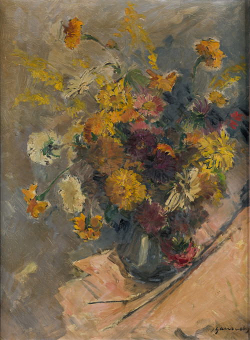 JOSÉ GAUSACHS, "Jarrón con flores", Óleo sobre lienzo