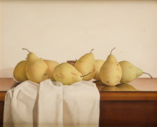 NAITO  NORI, "Bodegón de peras", Óleo sobre tablex