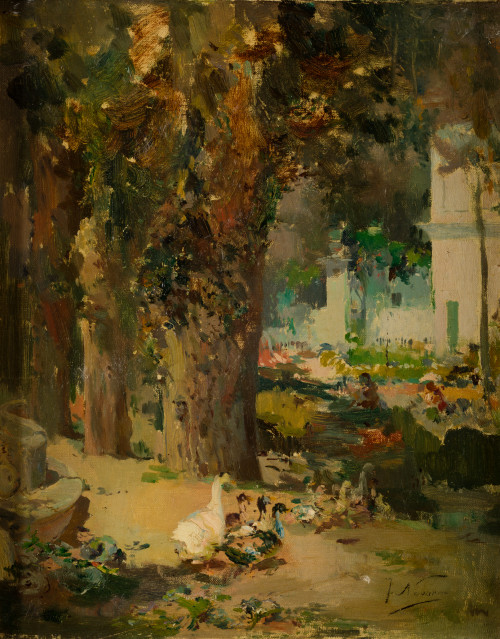 JOSÉ  NAVARRO LLORENS, "Patos en el bosque", Óleo sobre lie