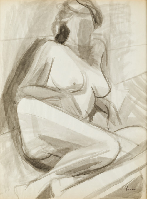 JOAQUÍN PEINADO VALLEJO, "Desnudo", 1955, Acuarela sobre pa