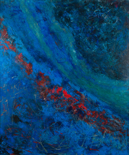 ESCUELA ITALIANA, "Abstración en azul", Técnica mixta sobre