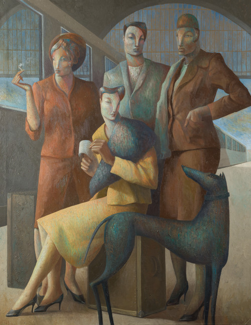 ANÓNIMO, "Damas con galgo", Óleo sobre lienzo