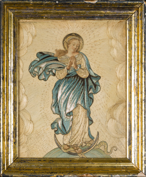 Inmaculada, bordado enmarcado, trabajo conventual, S.XIX