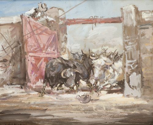 ÁNGEL GONZÁLEZ MARCOS, "Escena taurina", Gouache sobre pape