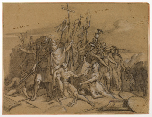 ESCUELA ESPAÑOLA, "Soldados romanos  en la batalla", Lápiz 