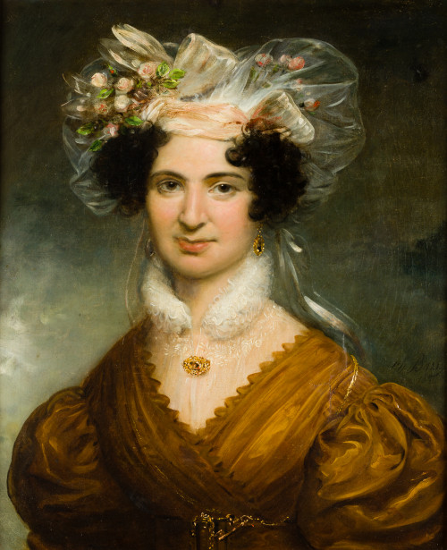 CHARLES LOUIS BAZIN, "Retrato de dama con tocado", 1834, Ól