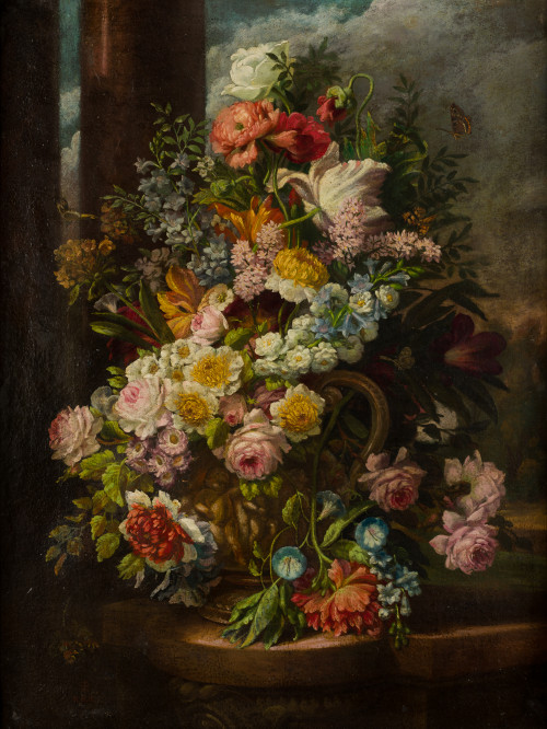 ANÓNIMO, "Vasos con flores", Parejas de óleo sobre lienzo