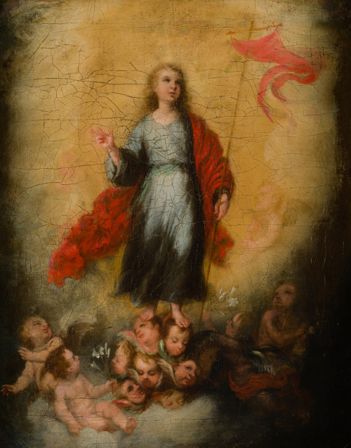 JUAN  SIMON GUTIERREZ, "El Salvador Niño", Óleo sobre lienzo