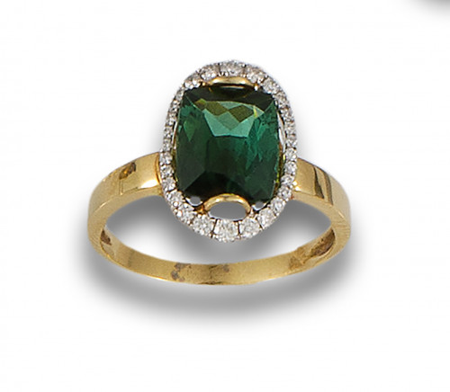 SORTIJA DE ORO AMARILLO TURMALINA Y DIAMANTES