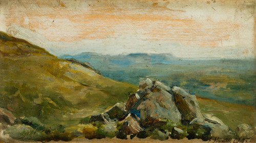 FRANCISCO PRADILLA Y ORTIZ, "Paisaje rocoso", Óleo sobre ta