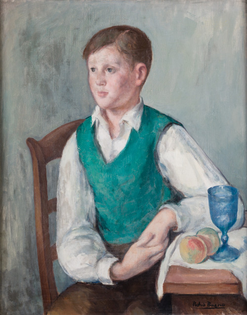 PEDRO BUENO VILLAREJO, "Retrato de muchacho", Óleo sobre li