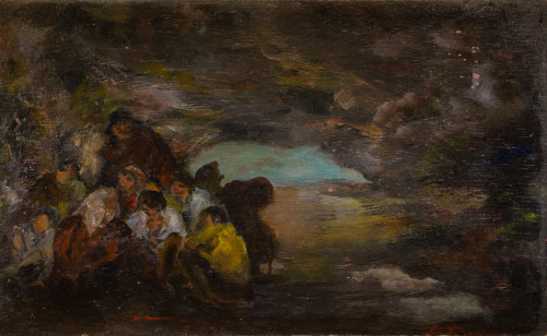 FEDERICO DE ECHEVARRIA, "En la cueva", Óleo sobre tabla