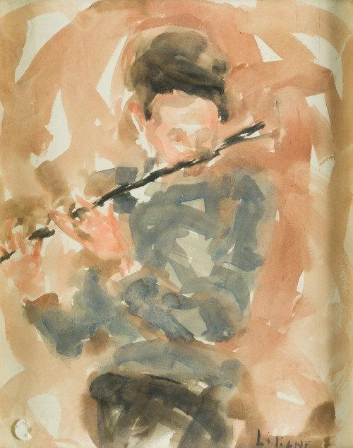 LILIANE LEES - RANCEZE, "Flautista", Acuarela sobre papel