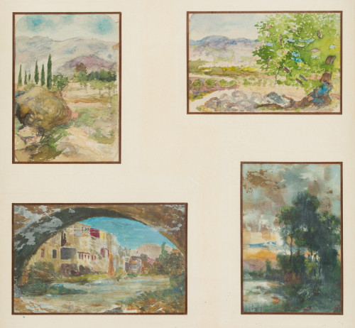 FRANCISCO PRADILLA Y ORTIZ, "Paisajes", Cuatro acuarelas so