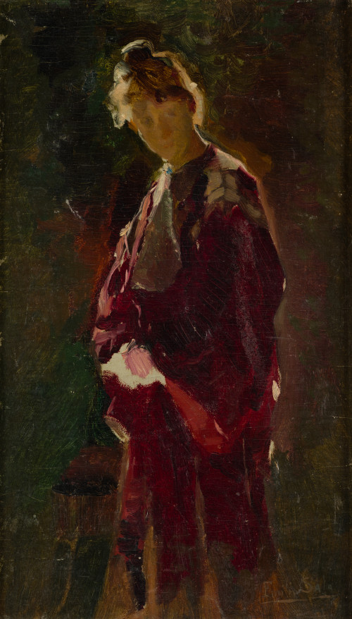 EMILIO SALA Y FRANCÉS, "Una dama", Óleo sobre cartón.
