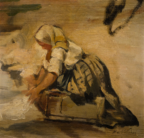RICARDO VILLODAS Y DE LA TORRE, "Lavandera", Óleo sobre tab