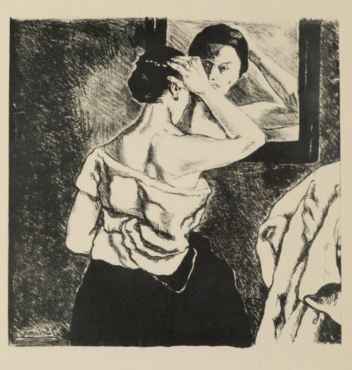JOSÉ GUTIÉRREZ SOLANA, "Mujer peinándose", Litografía