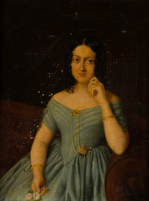LUIS SEVIL Y LOPEZ, "Retrato femenino", 1844, Óleo sobre li