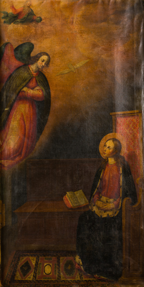 ESCUELA  ESPAÑOLA, "La Anunciación", Óleo sobre lienzo pega